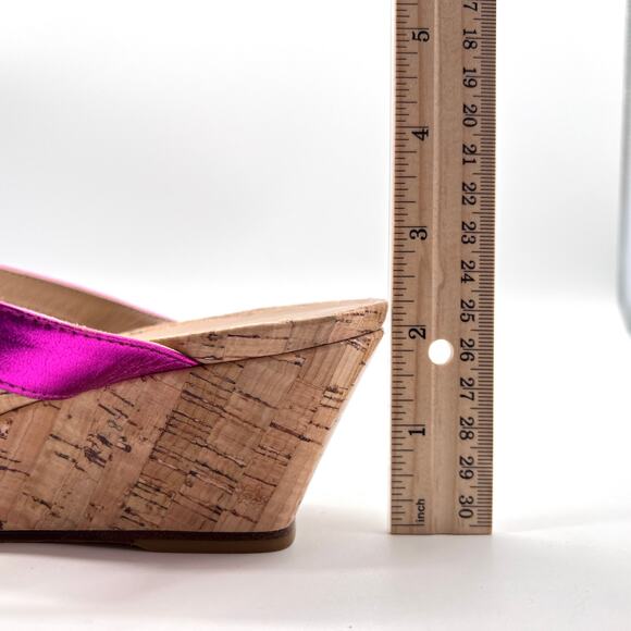 STUART WEITZMAN Aleena 50 Wedge Sandal Womens 8 Metallic Hot Pink Slide Cork - Picture 10 of 10